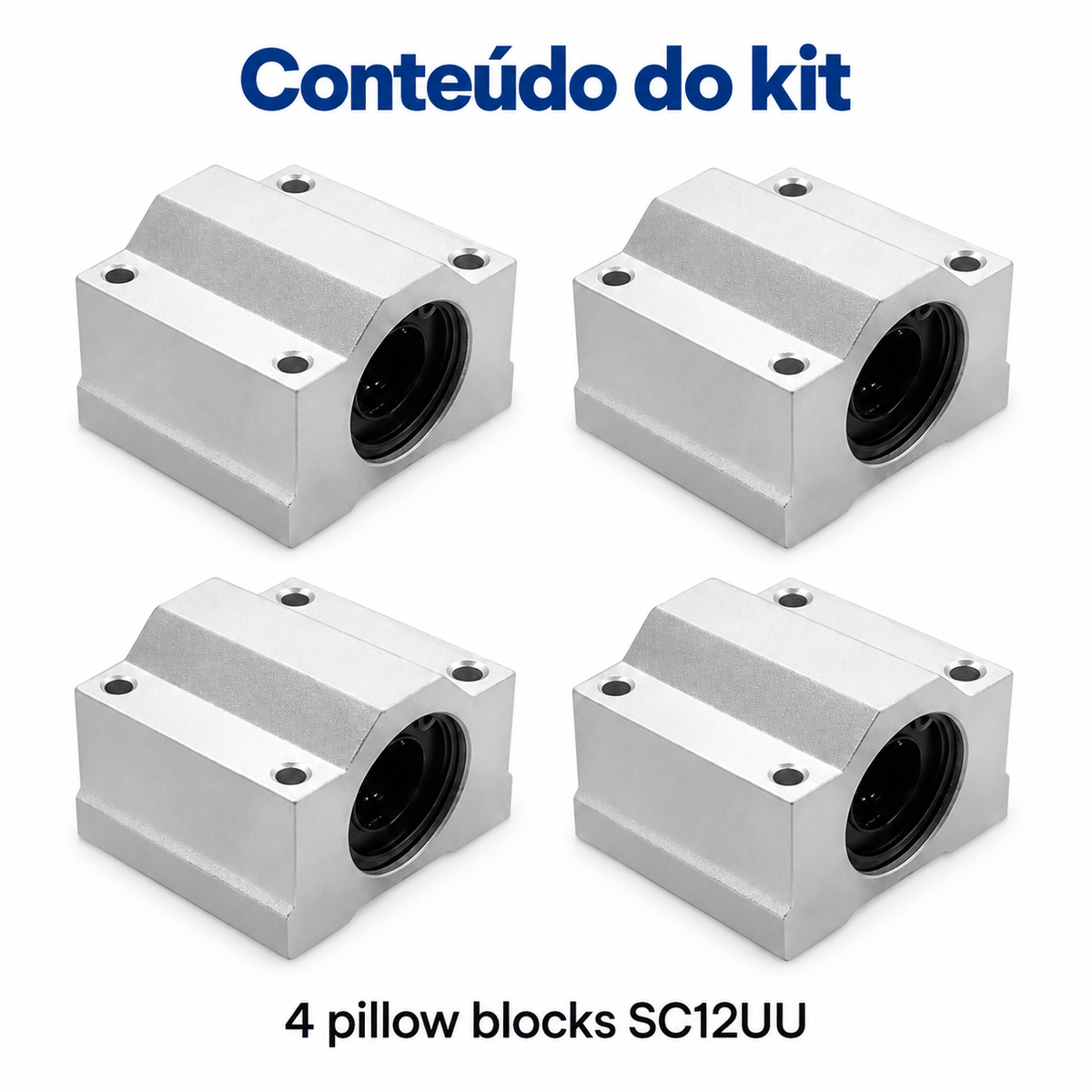 Kit 4 Pillow Block Com Rolamento Linear 12mm Eixo Sc12uu