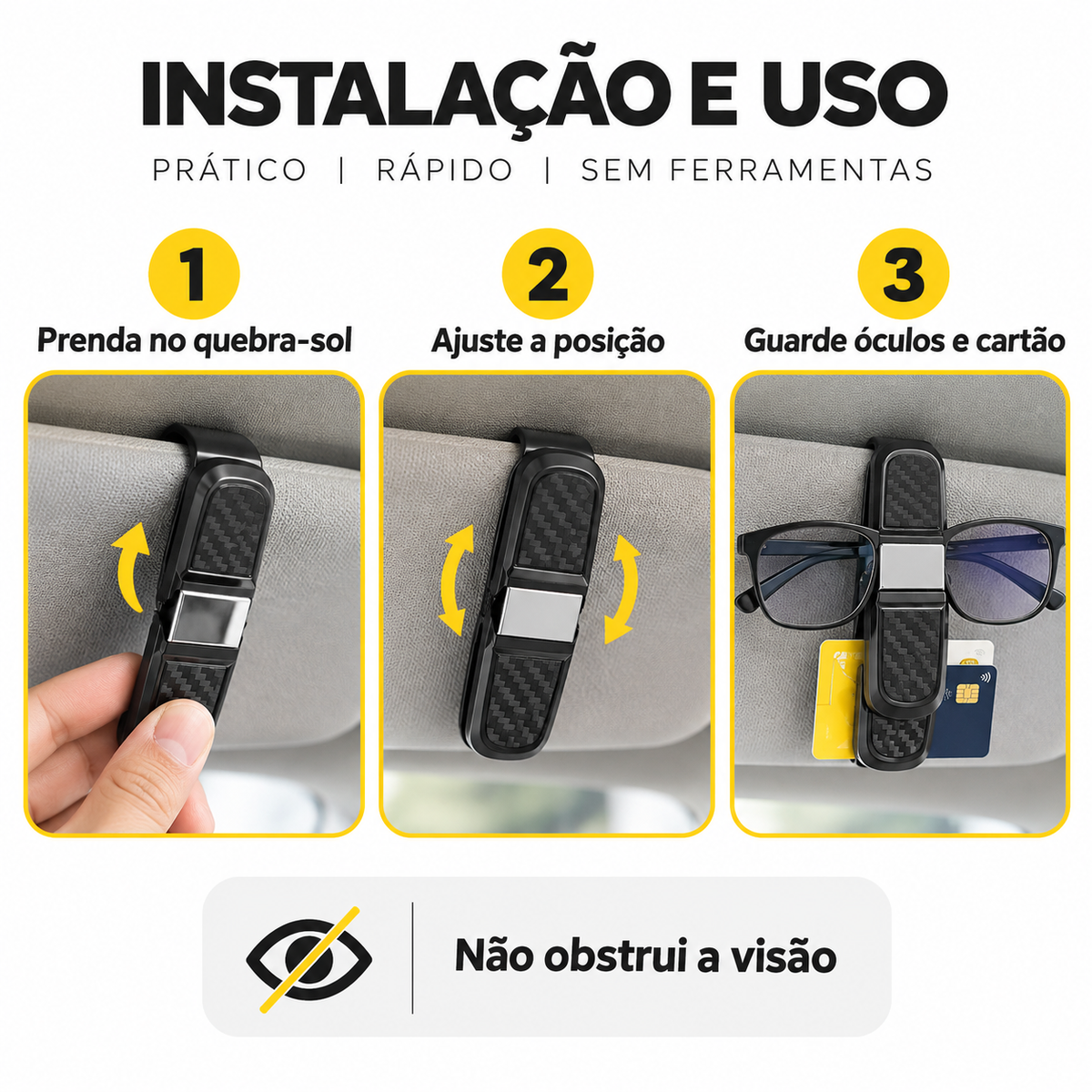 4 Peças Suportes Porta Óculos Veicular No Quebra Sol Do Carro