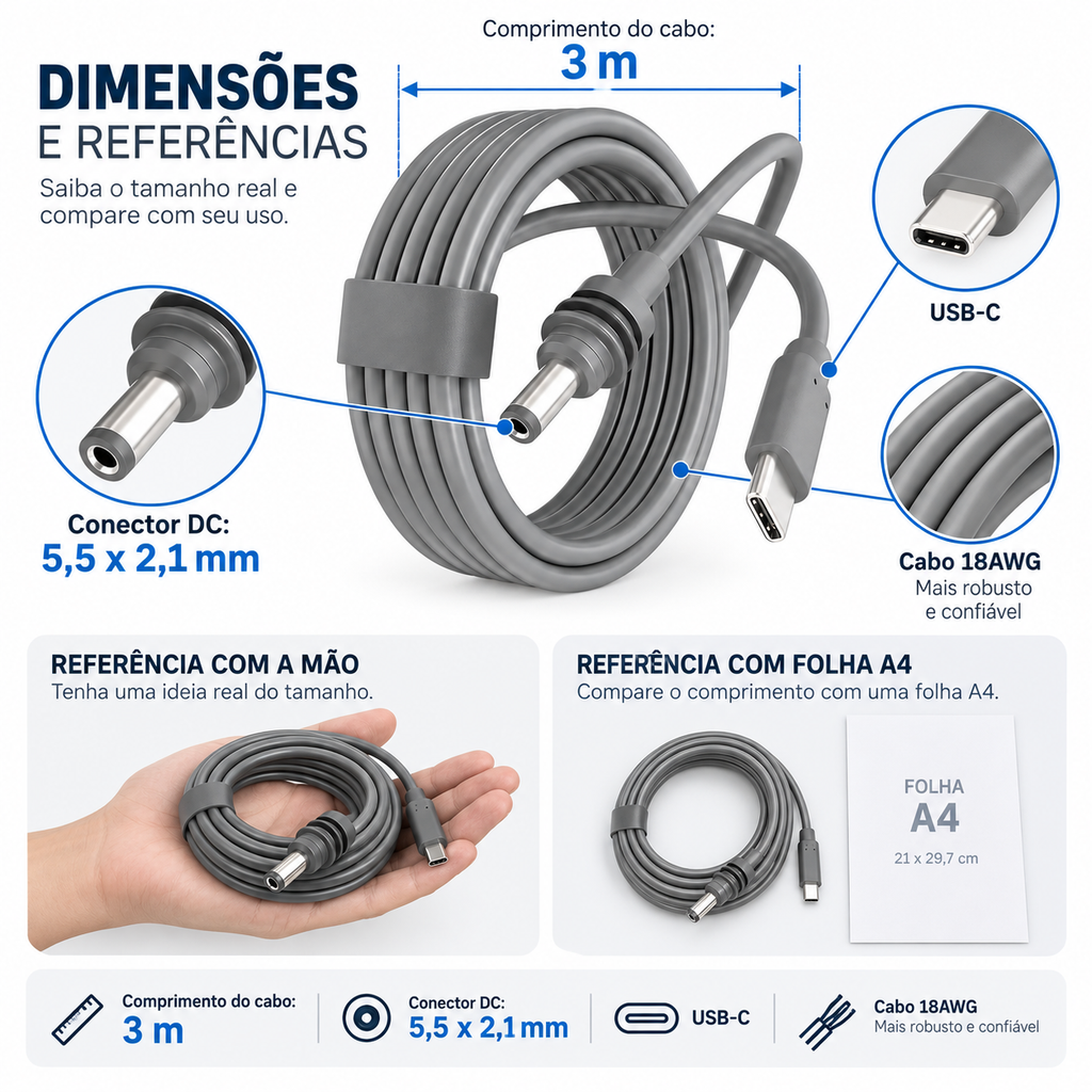 Cabo Para Starlink Mini Usb-c Type C Com 3 Metros Powerbank