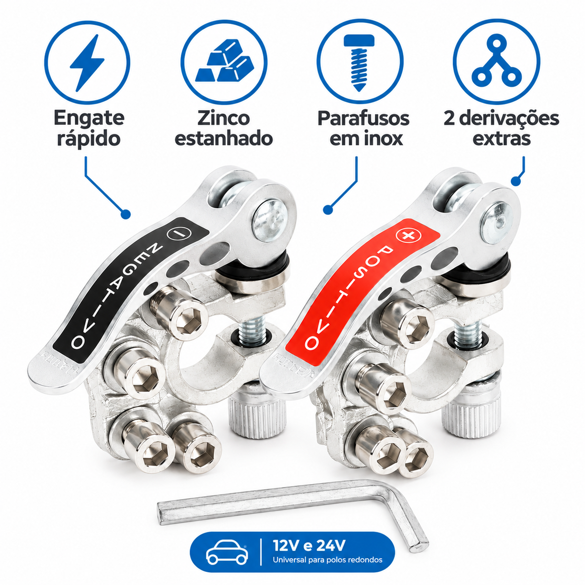 Kit 2 Conector Terminal Bateria Reforçado C/ Engate Rápido