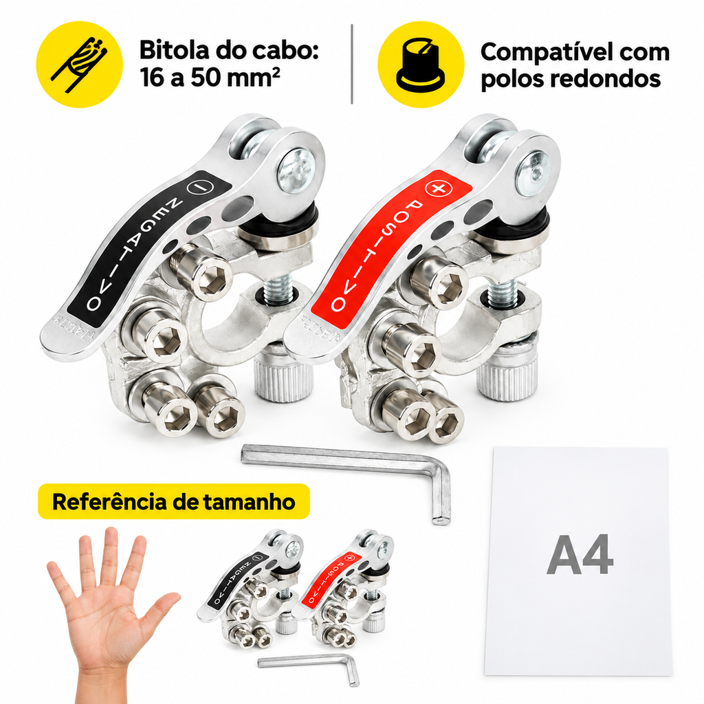 Kit 2 Conector Terminal Bateria Reforçado C/ Engate Rápido