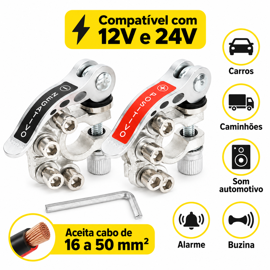 Kit 2 Conector Terminal Bateria Reforçado C/ Engate Rápido