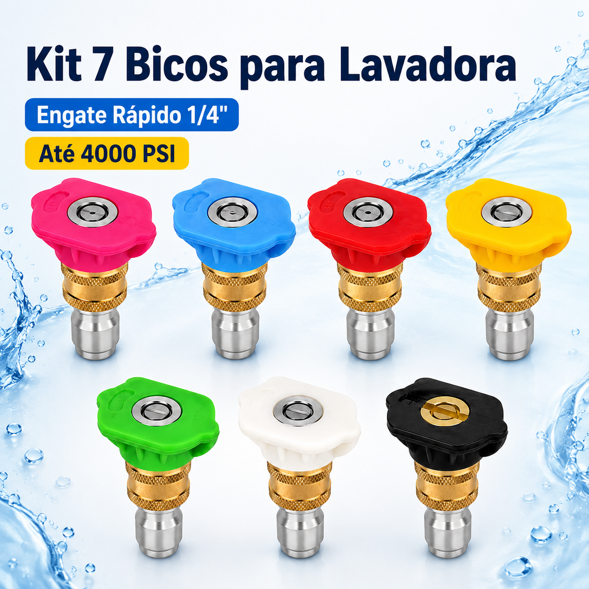 Kit 7 Bicos Engate Rápido Lavadora Alta Pressão Para Máquina