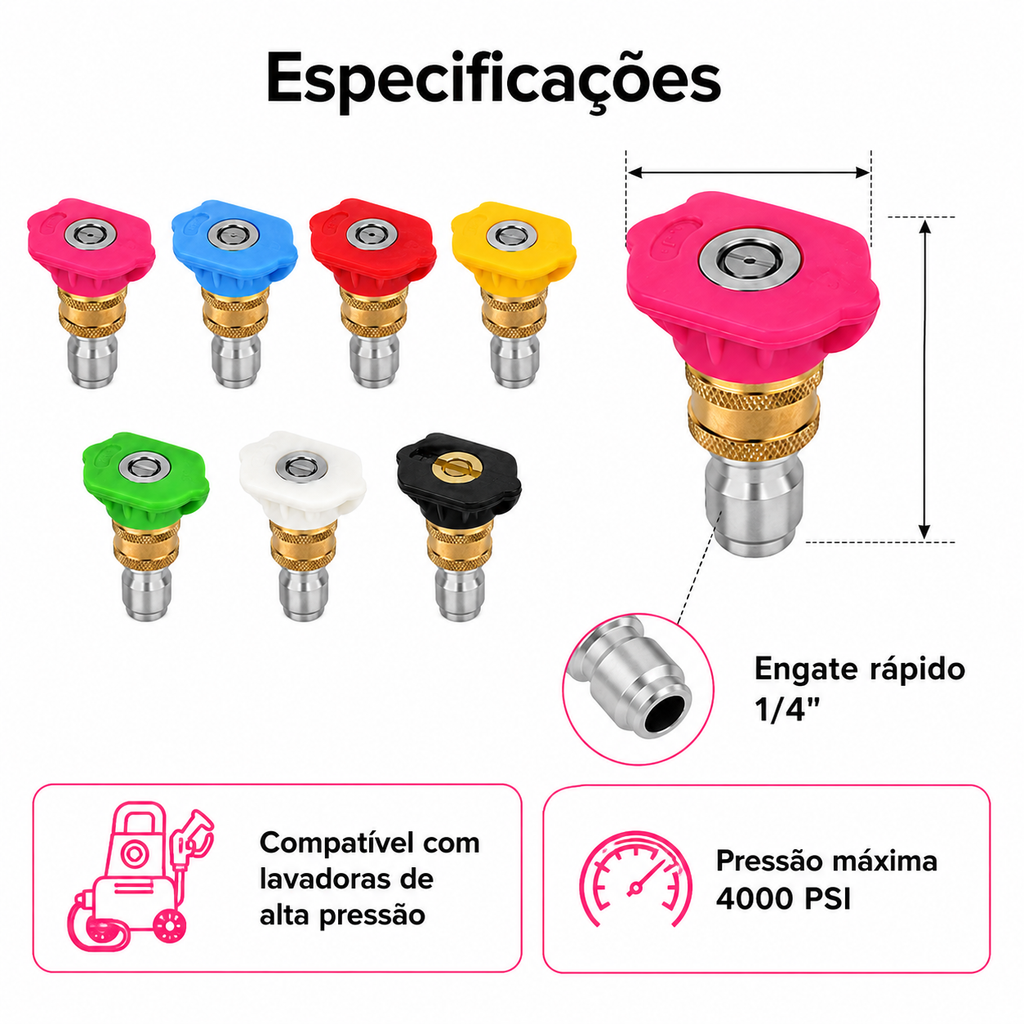 Kit 7 Bicos Engate Rápido Lavadora Alta Pressão Para Máquina