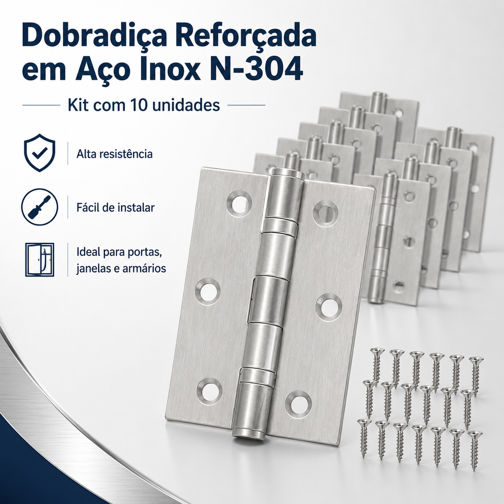 Kit 10 Dobradiças Reforçadas Aço Inoxidavél Para Porta