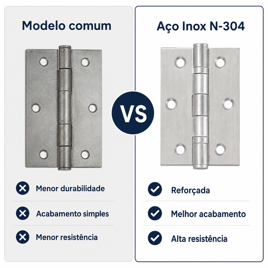 Kit 10 Dobradiças Reforçadas Aço Inoxidavél Para Porta