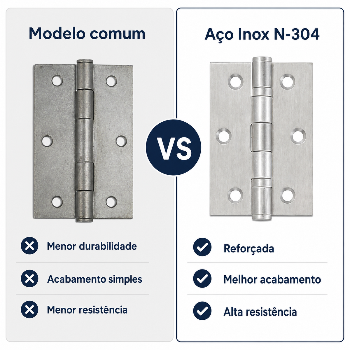 Kit 10 Dobradiças Reforçadas Aço Inoxidavél Para Porta