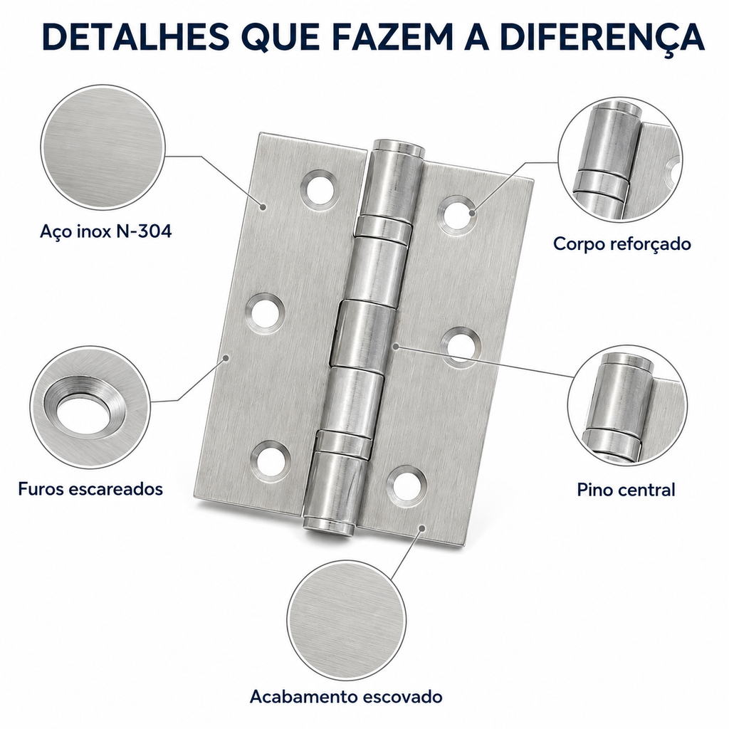 Kit 10 Dobradiças Reforçadas Aço Inoxidavél Para Porta