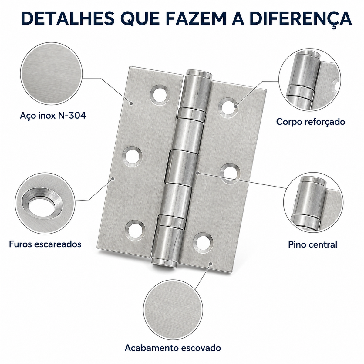 Kit 10 Dobradiças Reforçadas Aço Inoxidavél Para Porta