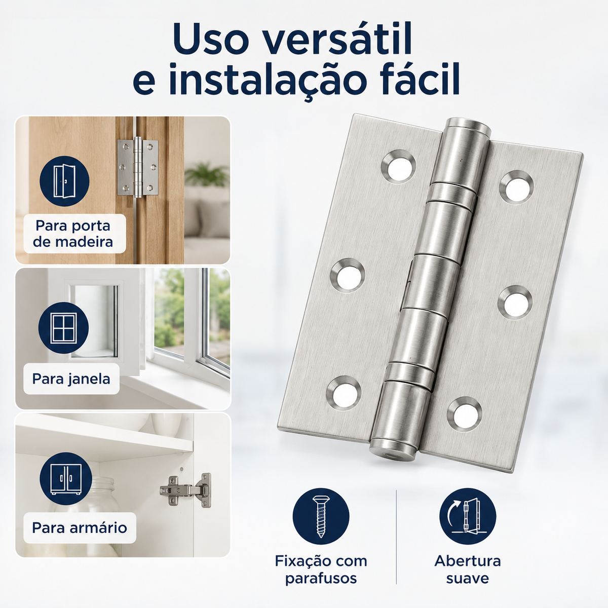Kit 10 Dobradiças Reforçadas Aço Inoxidavél Para Porta
