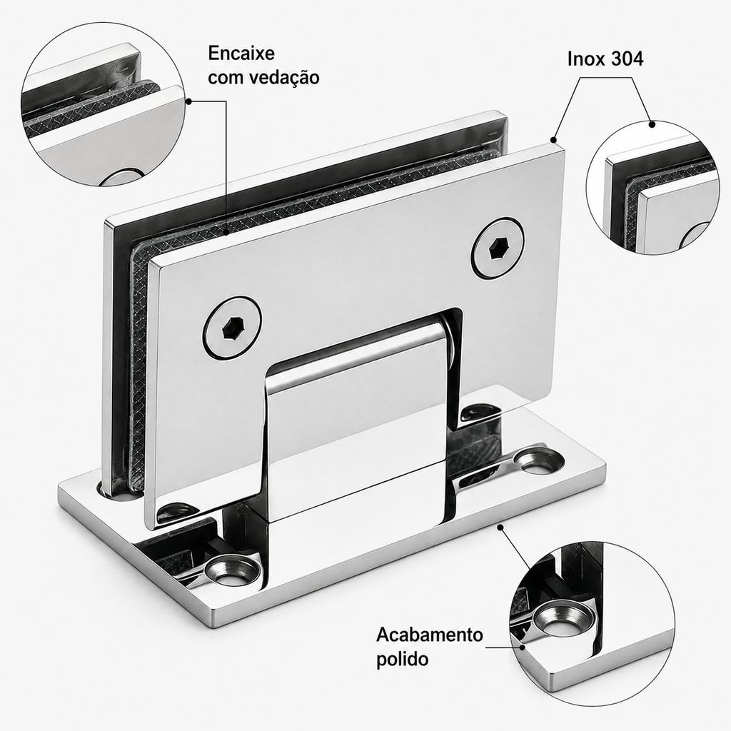 Dobradiça Inox Gv48 Vidro/alv Porta Box De Vidro Prata
