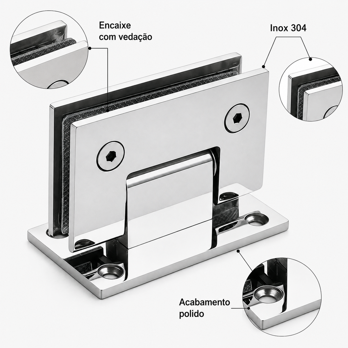 Dobradiça Inox Gv48 Vidro/alv Porta Box De Vidro Prata