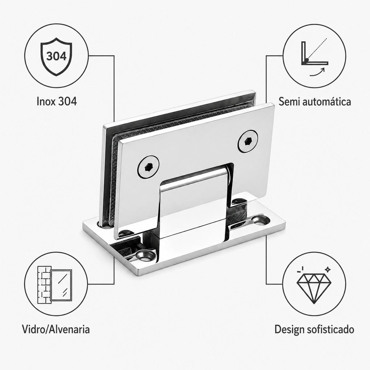 Dobradiça Inox Gv48 Vidro/alv Porta Box De Vidro Prata