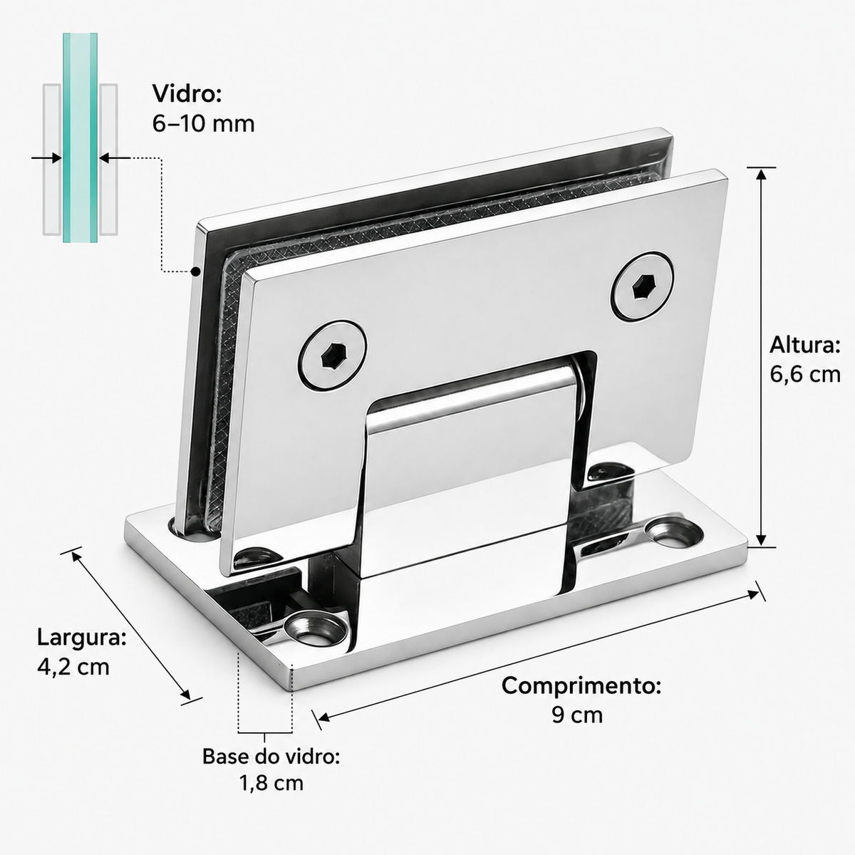 Dobradiça Inox Gv48 Vidro/alv Porta Box De Vidro Prata