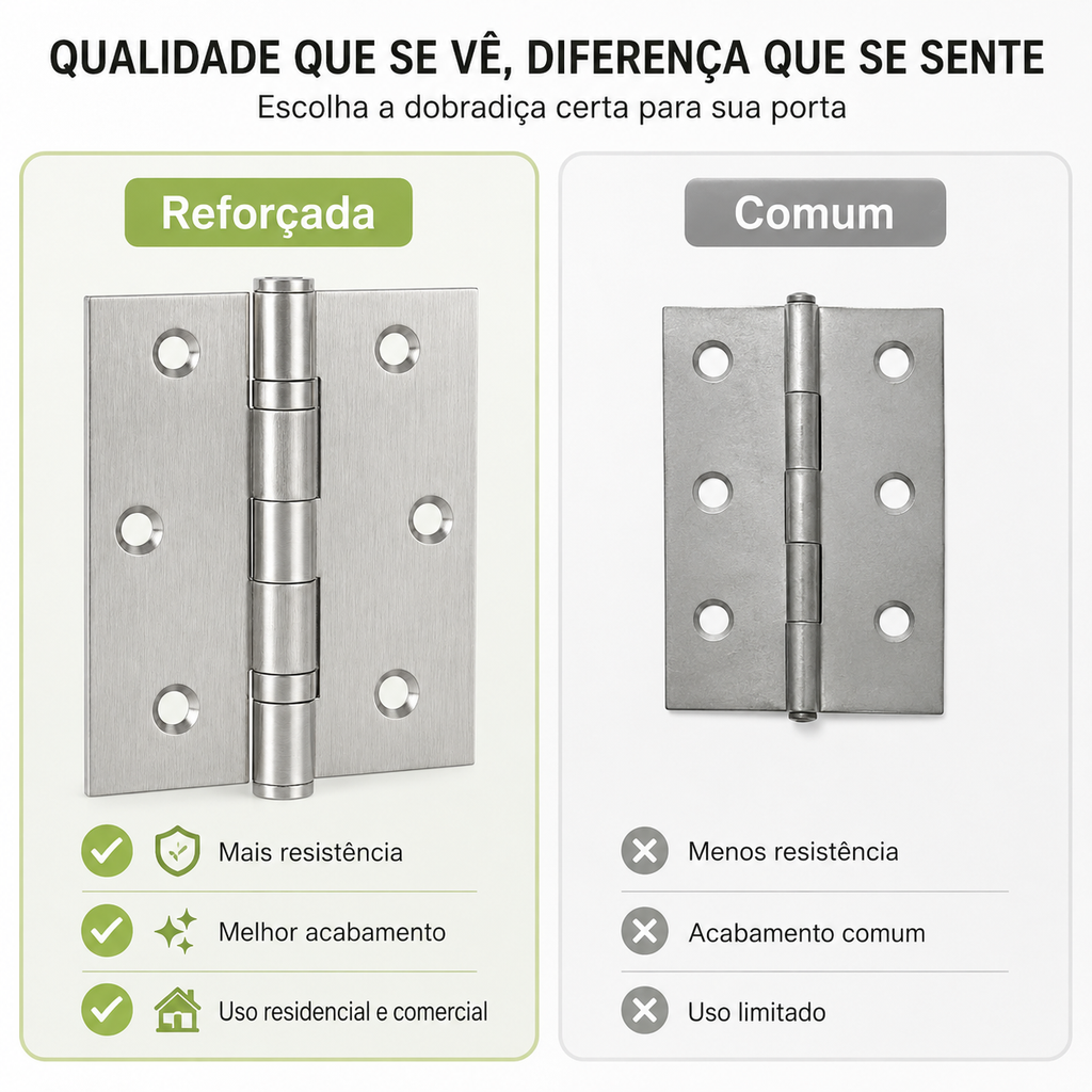 Kit 10 Dobradiças Reforçadas Aço Inoxidavél Para Porta