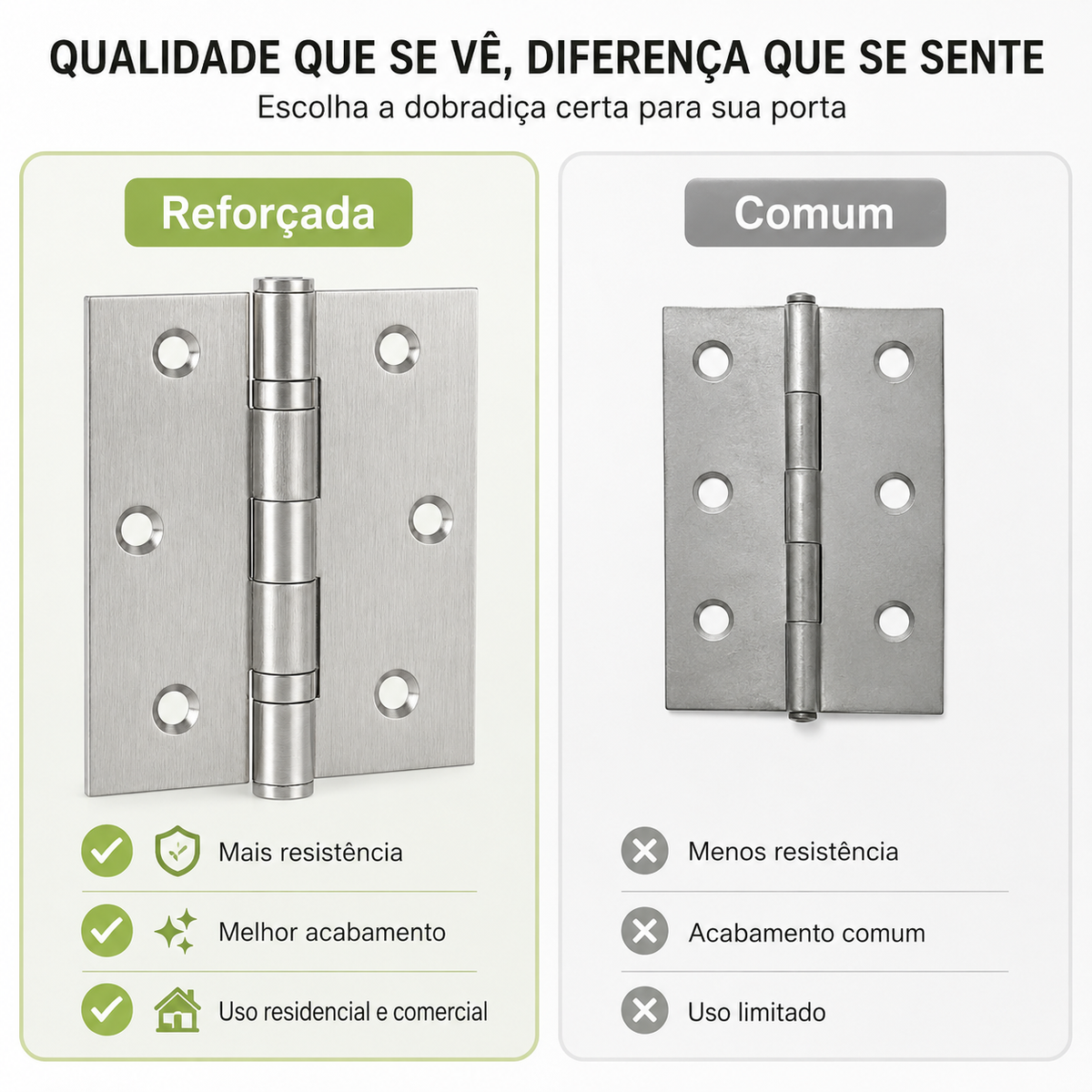 Kit 10 Dobradiças Reforçadas Aço Inoxidavél Para Porta