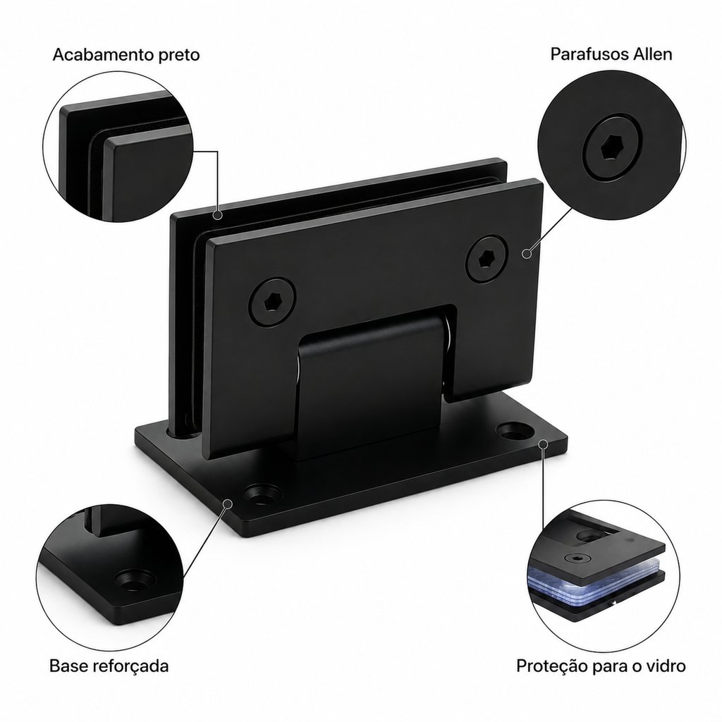 Dobradiça Inox Gv48 Vidro/alv Porta Box De Vidro Preto