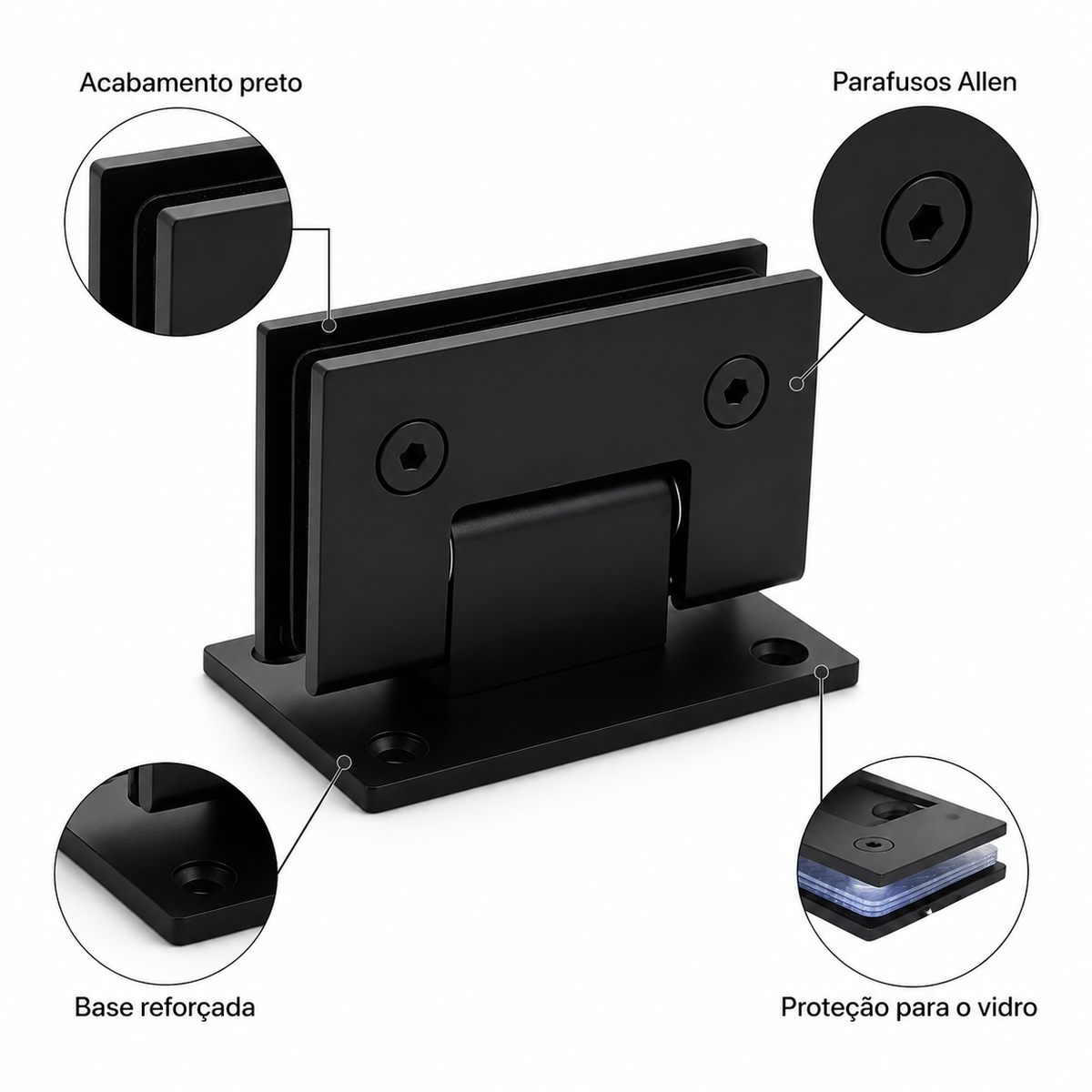 Dobradiça Inox Gv48 Vidro/alv Porta Box De Vidro Preto