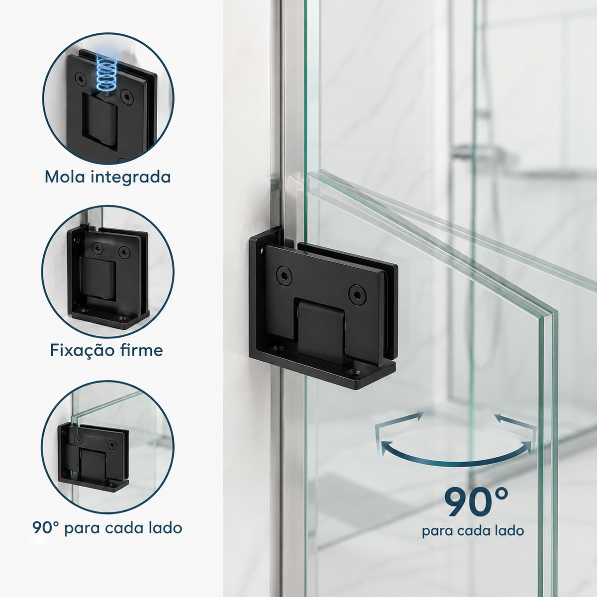 Dobradiça Inox Gv48 Vidro/alv Porta Box De Vidro Preto