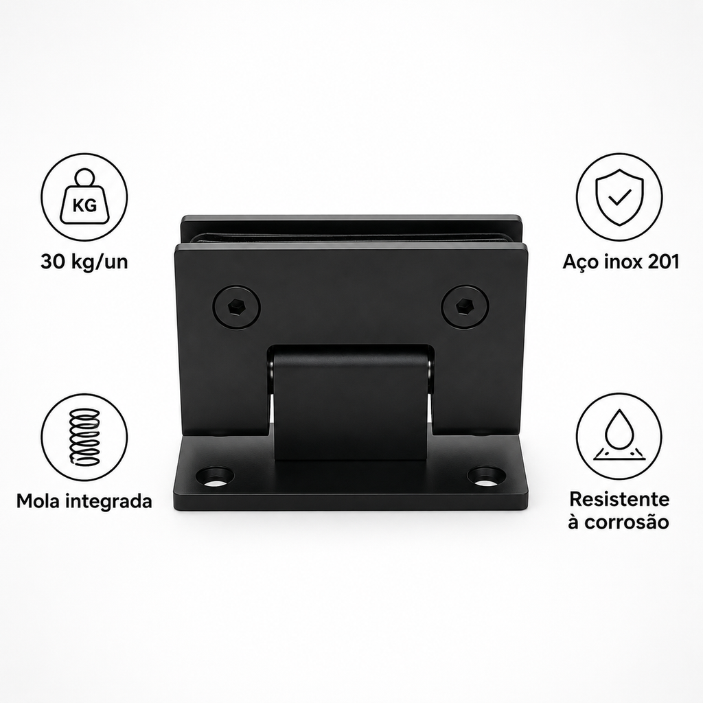 Dobradiça Inox Gv48 Vidro/alv Porta Box De Vidro Preto