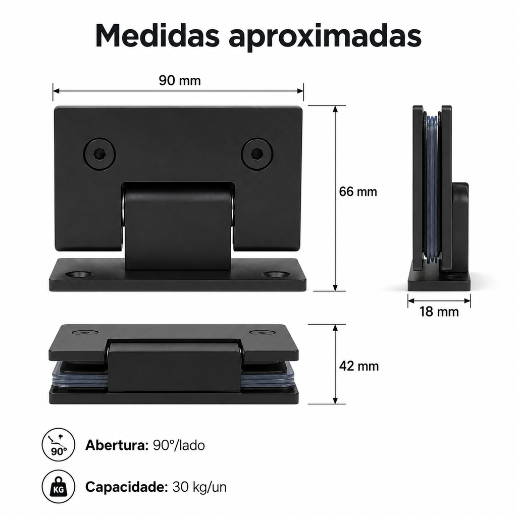 Dobradiça Inox Gv48 Vidro/alv Porta Box De Vidro Preto