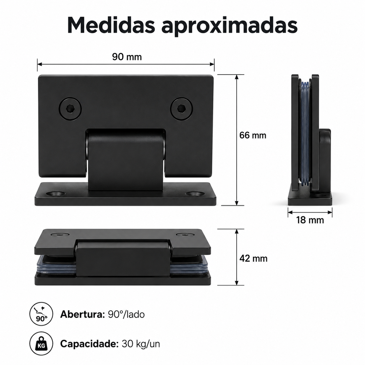 Dobradiça Inox Gv48 Vidro/alv Porta Box De Vidro Preto