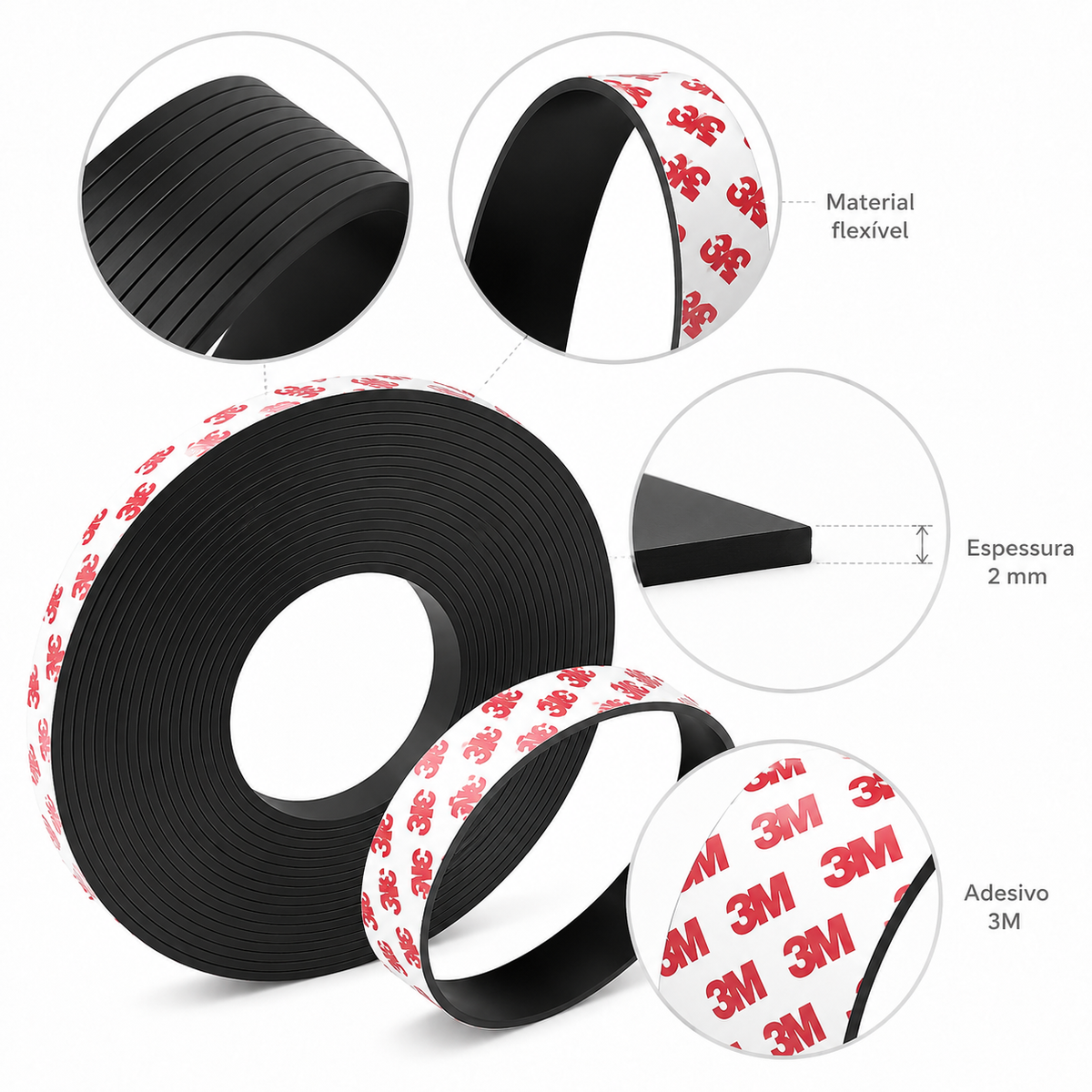 Perfil Magnético Adesivo 3m Fita Imã Flexível 15x2mm 20mts