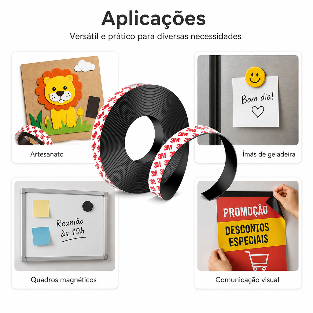 Perfil Magnético Adesivo 3m Fita Imã Flexível 15x2mm 20mts