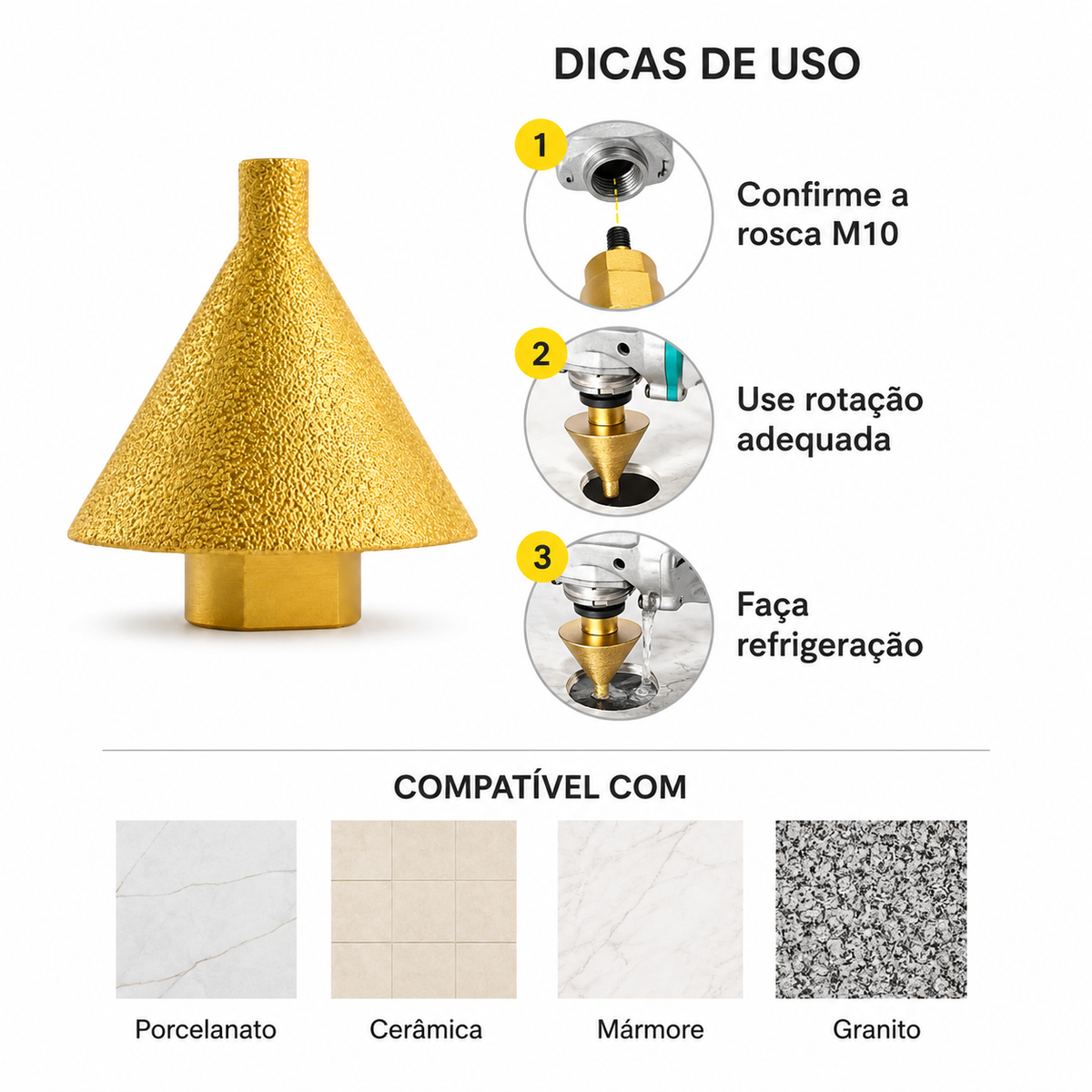Broca Cônica Diamantada, Broca De Fresagem M10 Diâmetro 50mm