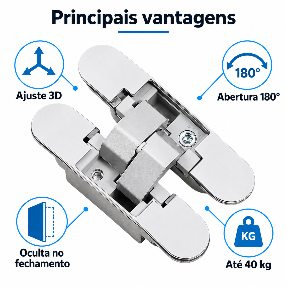 1 Peças Dobradiça Invisível Oculta Ajustável 110mm 40/kg