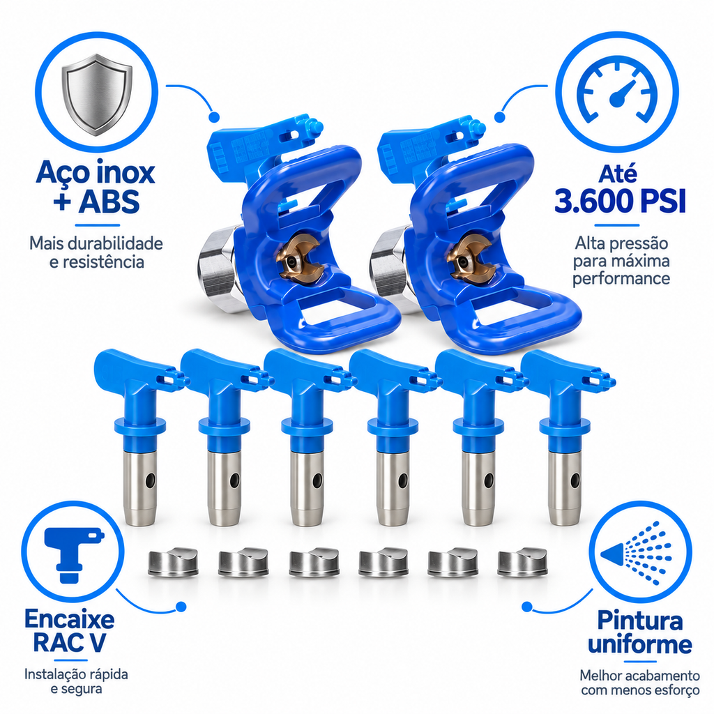 Kit 6 Bicos Airless Para Pistolas De Pintura E 2 Porta Bico