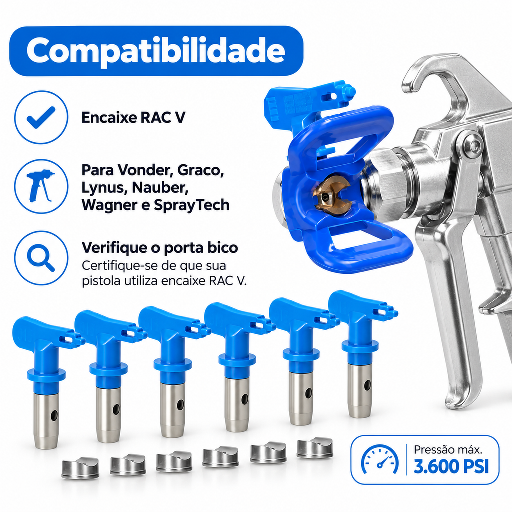 Kit 6 Bicos Airless Para Pistolas De Pintura E 2 Porta Bico