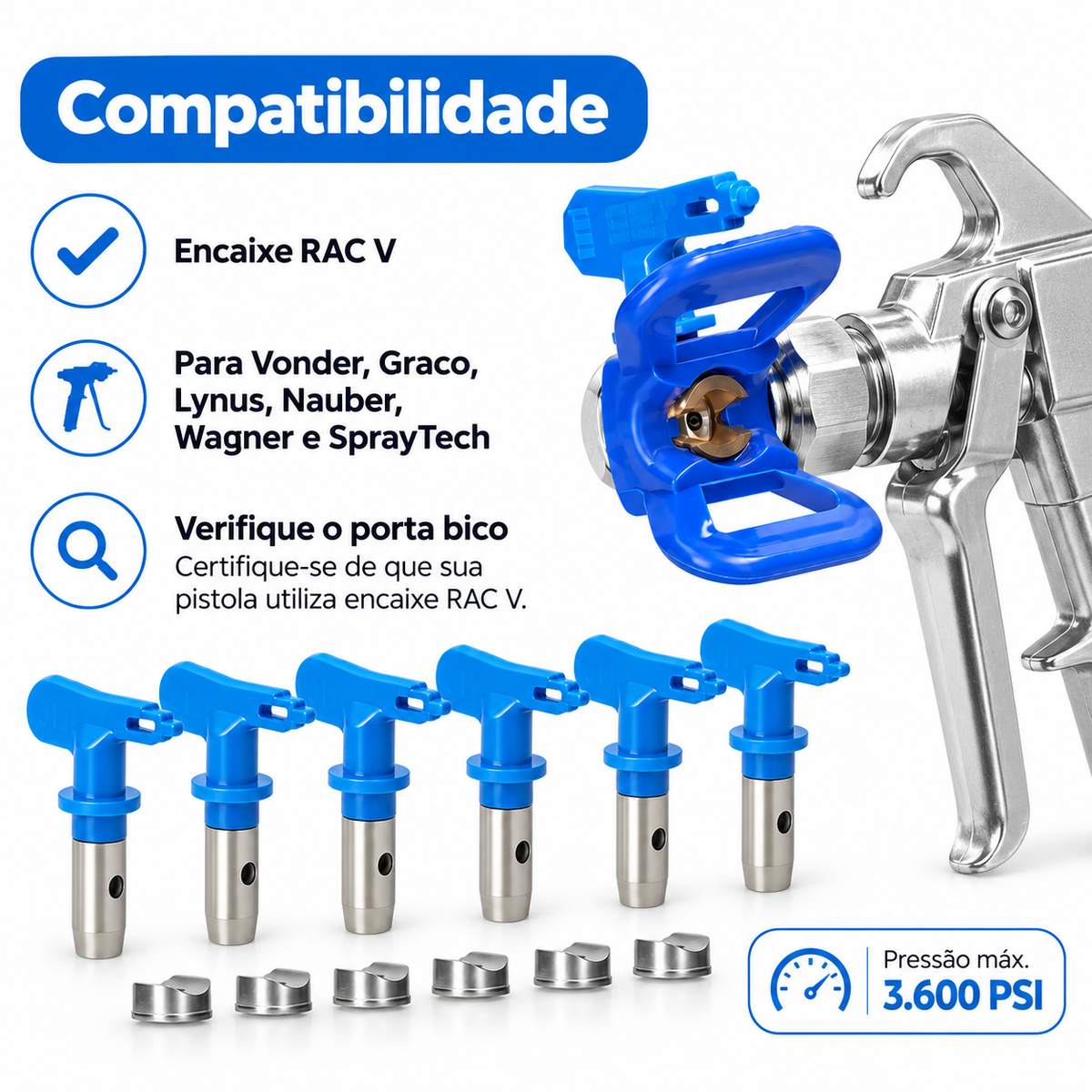 Kit 6 Bicos Airless Para Pistolas De Pintura E 2 Porta Bico