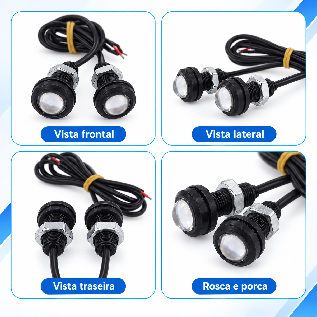 4 Pçs Led Branco Olho De Aguia 18mm + 1 Central Strobo 12v