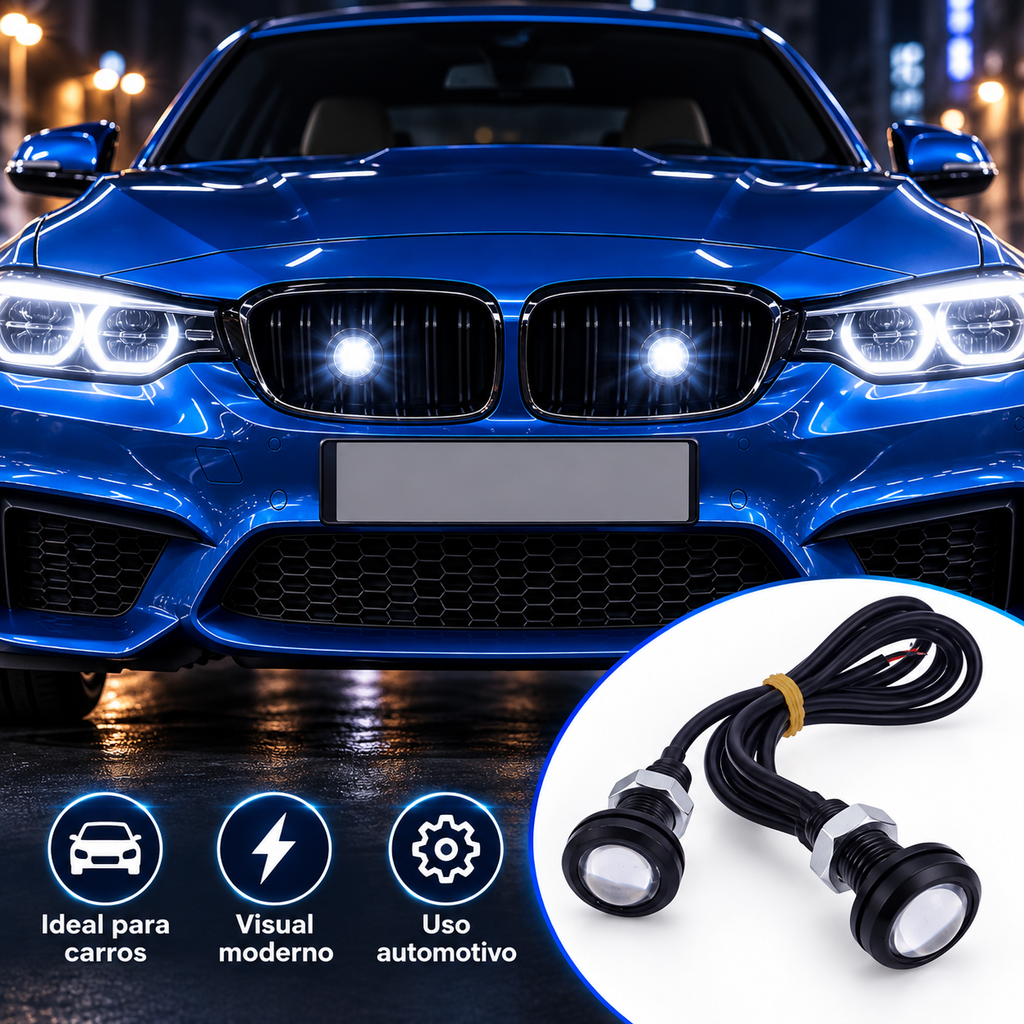 4 Pçs Led Branco Olho De Aguia 18mm + 1 Central Strobo 12v