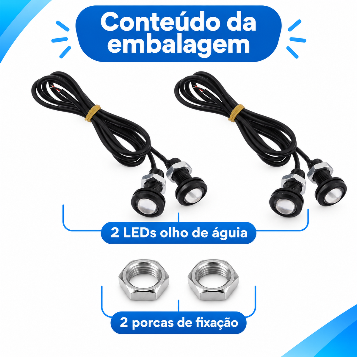 4 Pçs Led Branco Olho De Aguia 18mm + 1 Central Strobo 12v