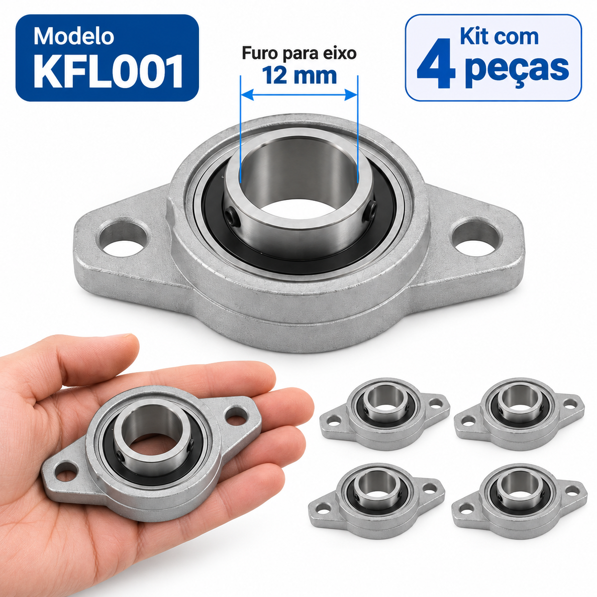 Kfl001 Kit 4 Mancal C Rolamento P Eixo Linear Fusos 12mm