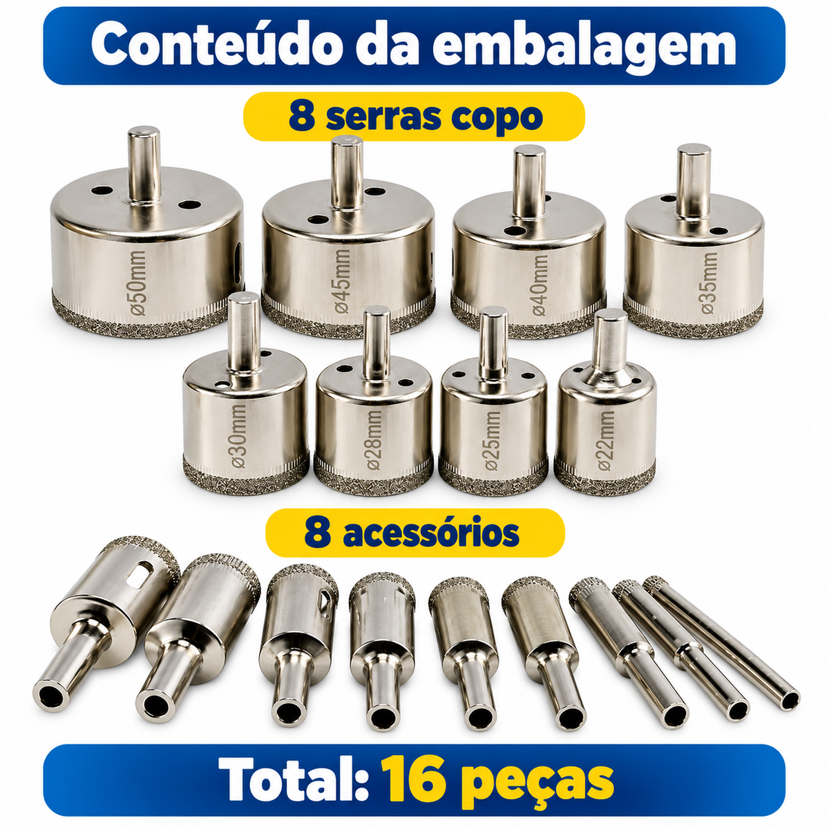 Ogo 16 Brocas Diamantadas Serra Copo Vidro Granito Ceramica