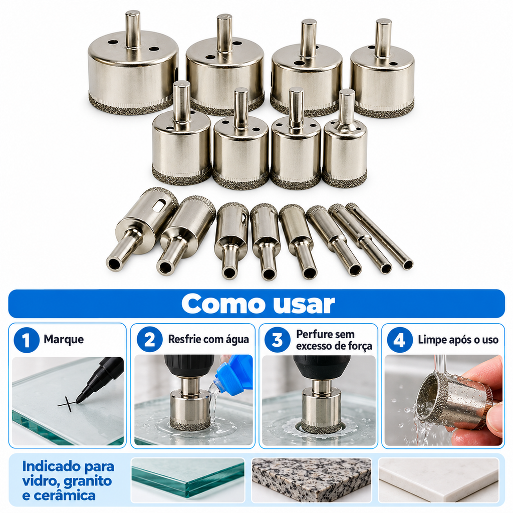 Ogo 16 Brocas Diamantadas Serra Copo Vidro Granito Ceramica