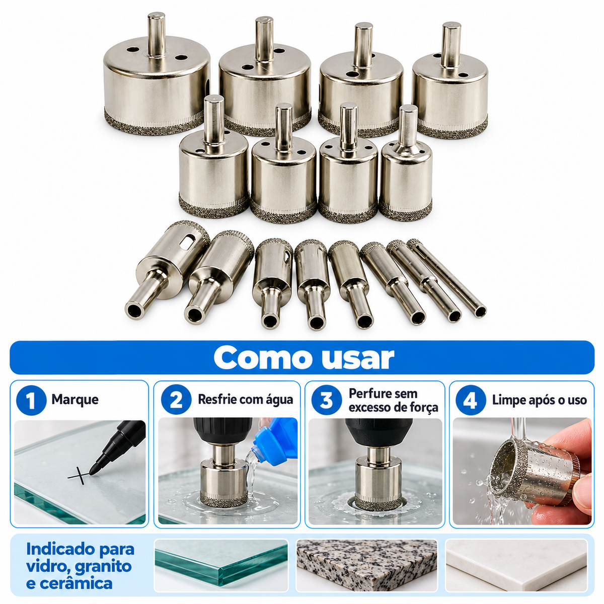 Ogo 16 Brocas Diamantadas Serra Copo Vidro Granito Ceramica