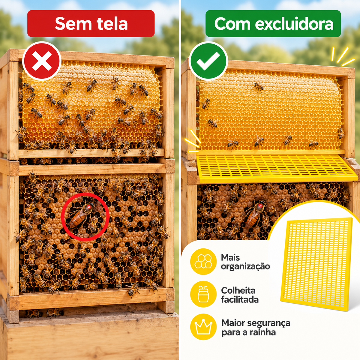 Kit 5 Un Tela Excluidora Abelha Rainha Colmeia Apicultura