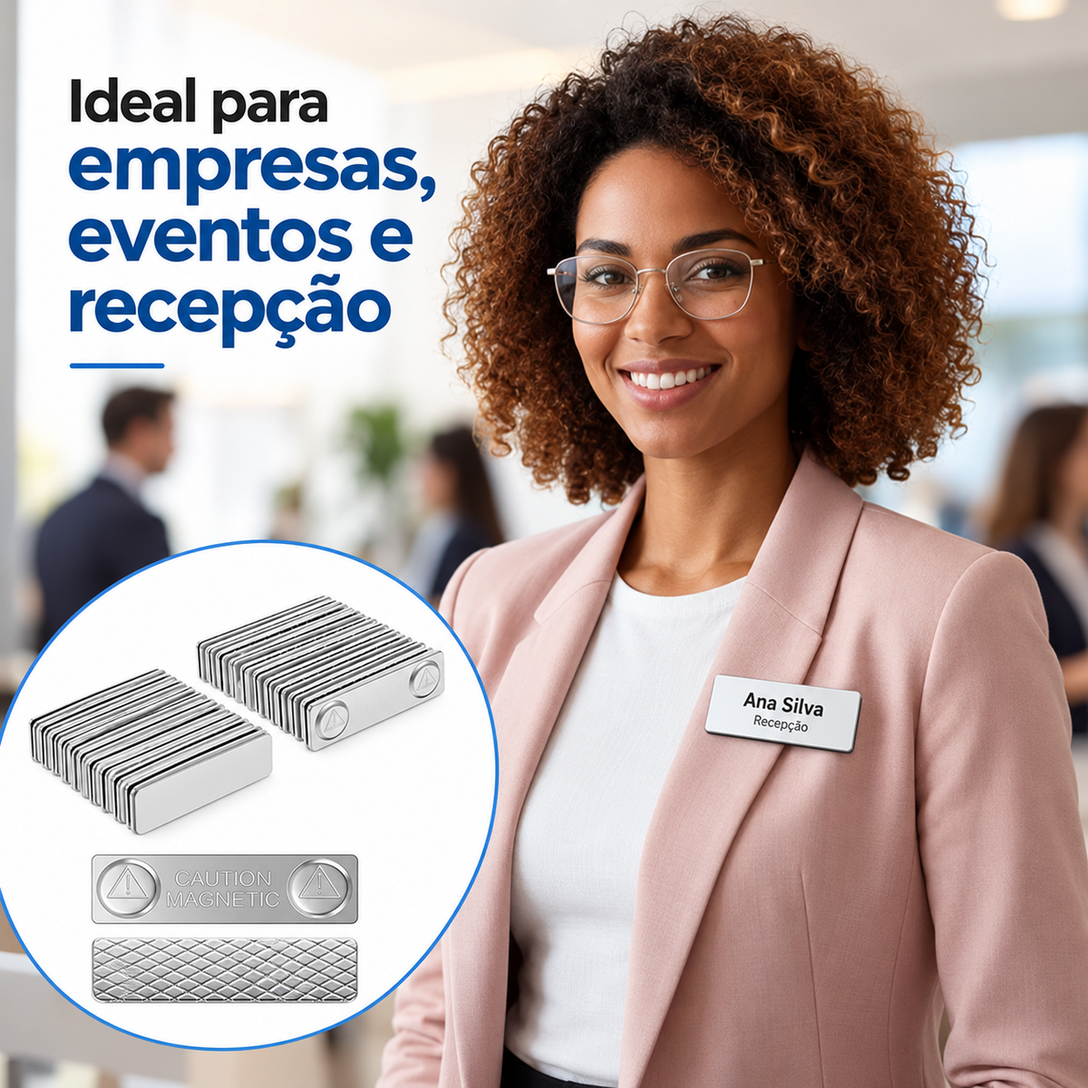 Conjunto Para Crachá Magnético Retangular 10 Unidades Cinza