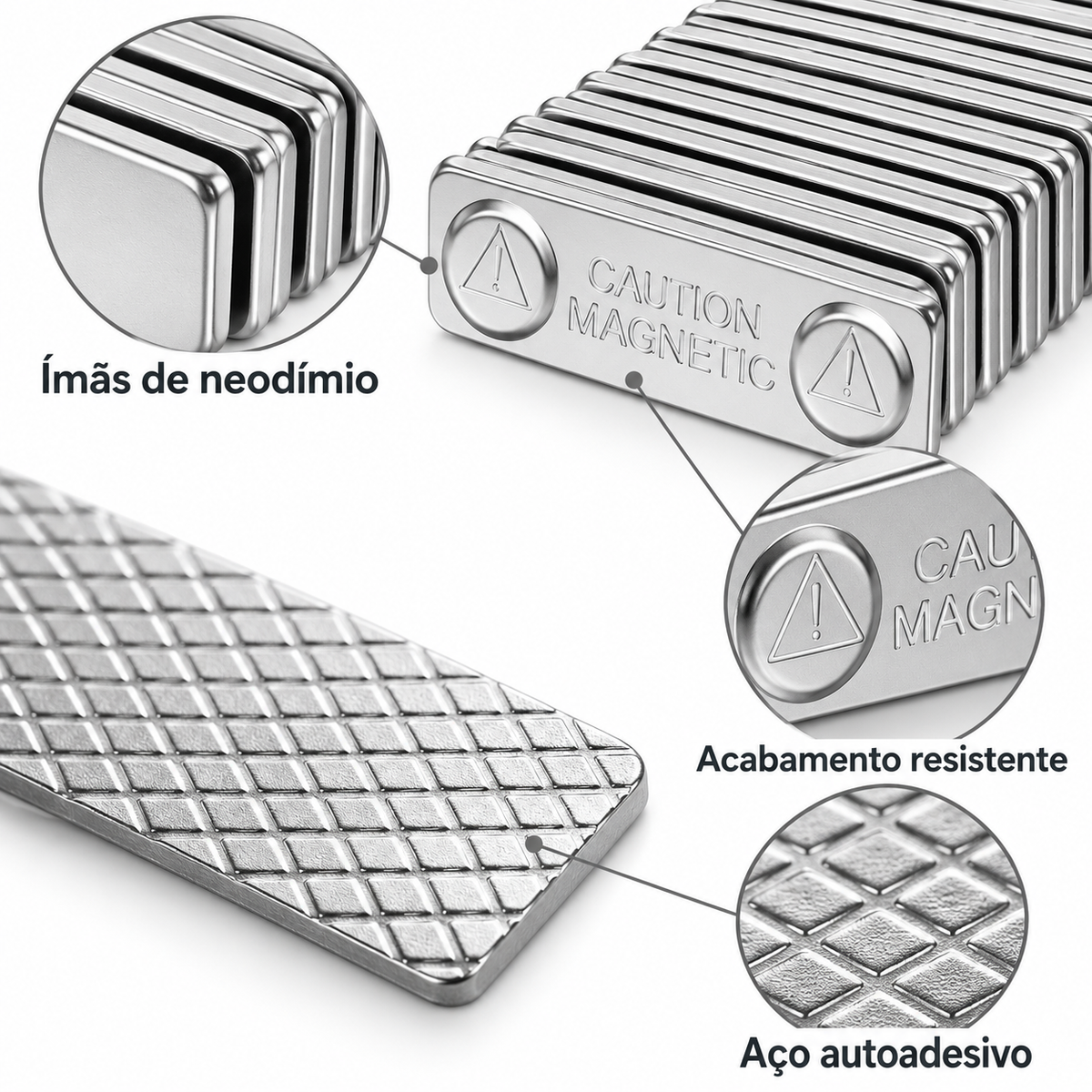 Conjunto Para Crachá Magnético Retangular 10 Unidades Cinza