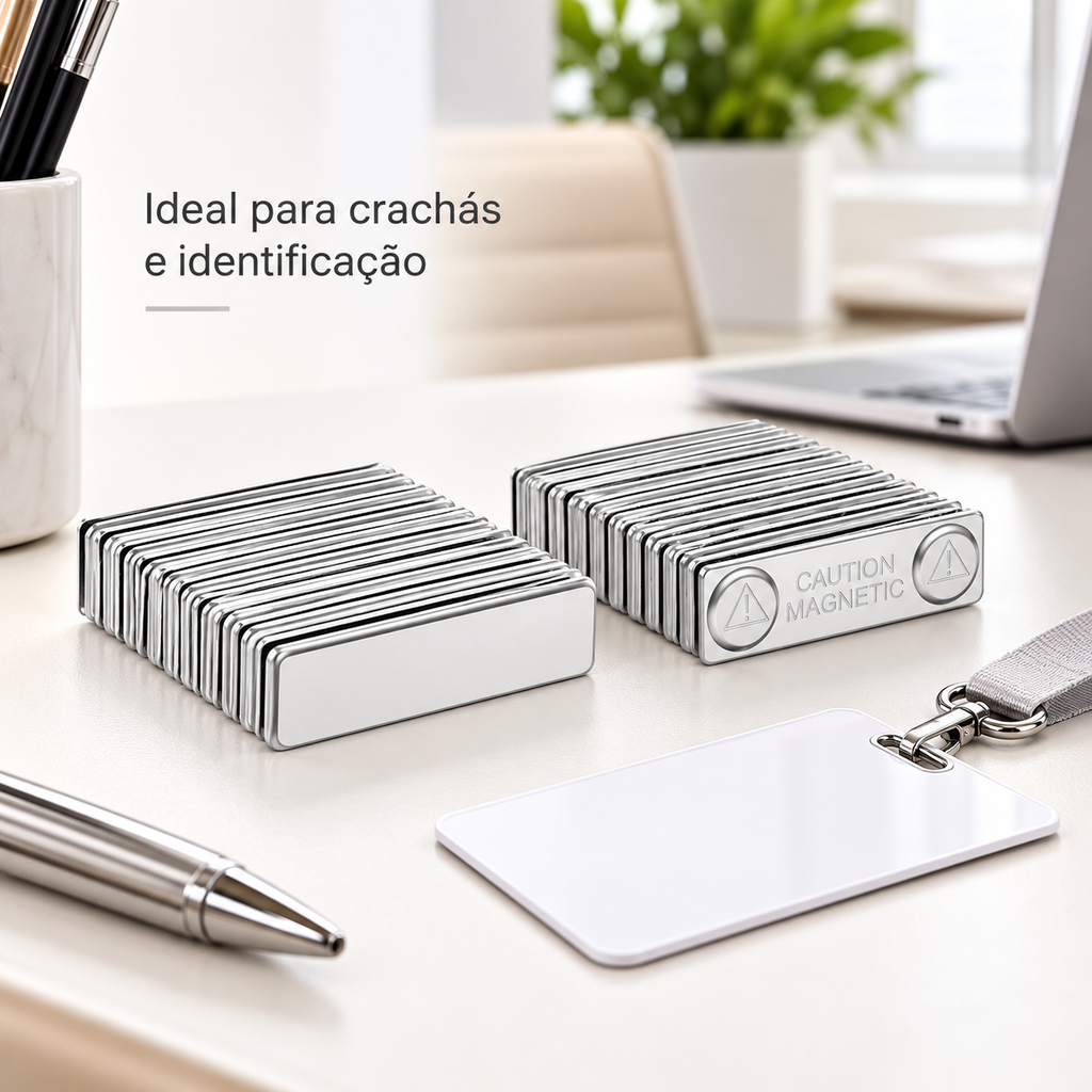 Conjunto Para Crachá Magnético Retangular 10 Unidades Cinza
