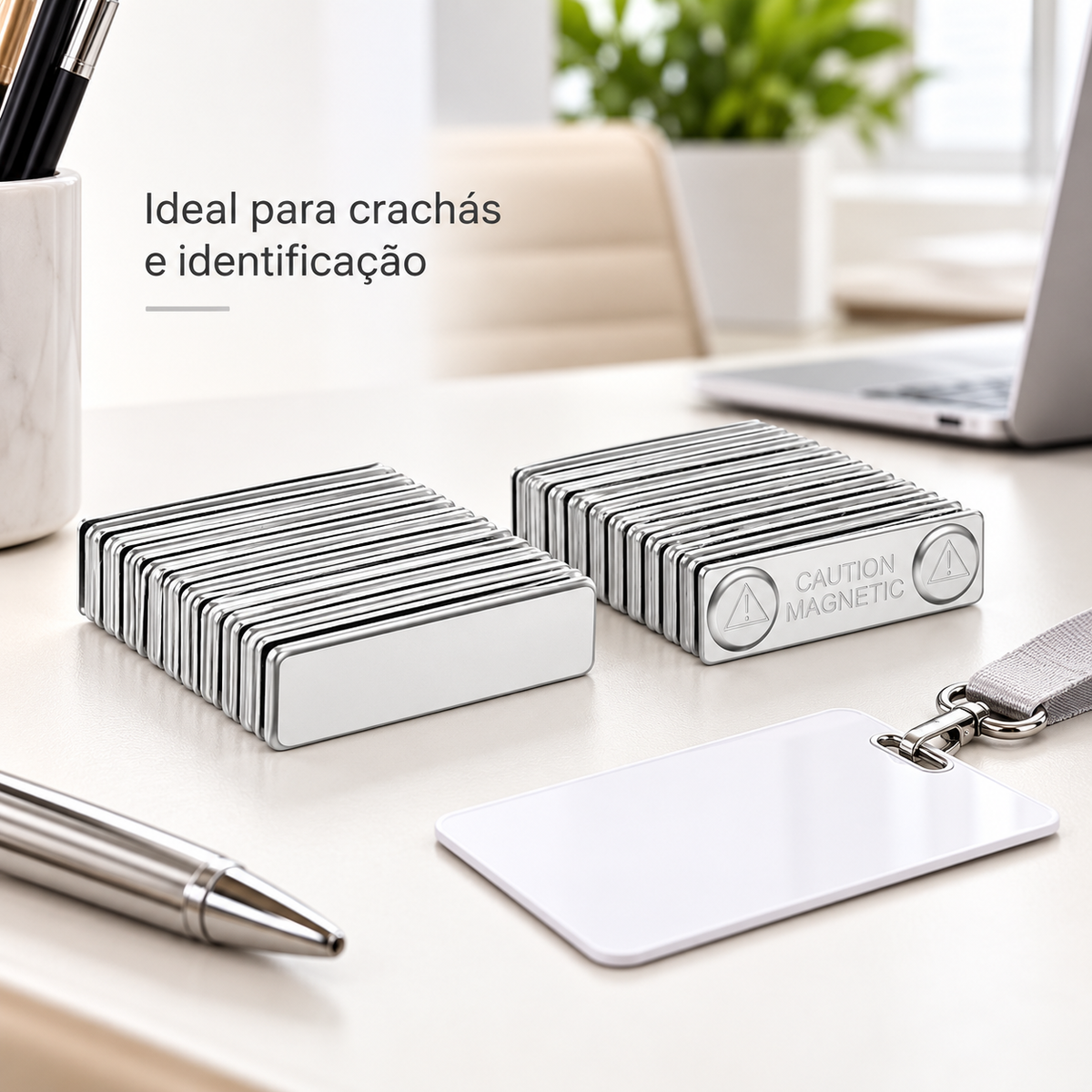 Conjunto Para Crachá Magnético Retangular 10 Unidades Cinza
