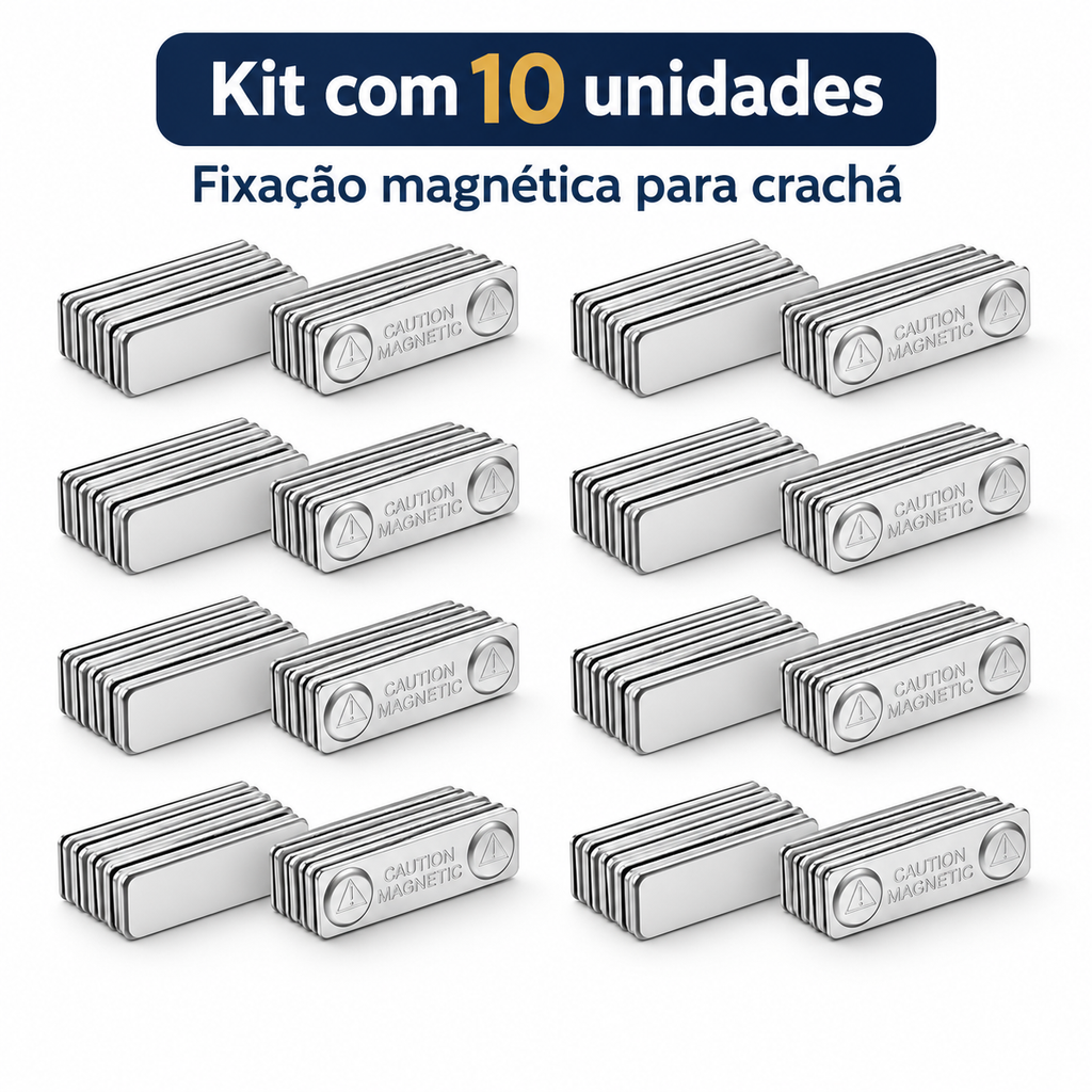 Conjunto Para Crachá Magnético Retangular 10 Unidades Cinza