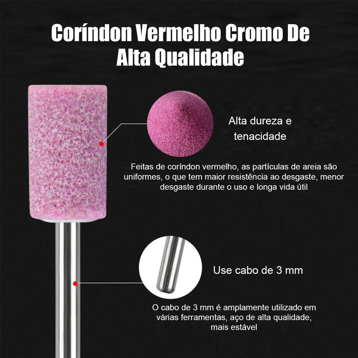 100 Pçs Ponta Montada Rebolo Abrasivo 3mm Rosa Para Retífica