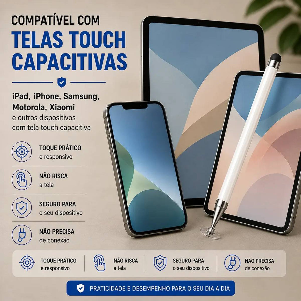 Kit 2 Caneta Touch Screen Stylus 2 Em 1 Ponta Fina Tablet