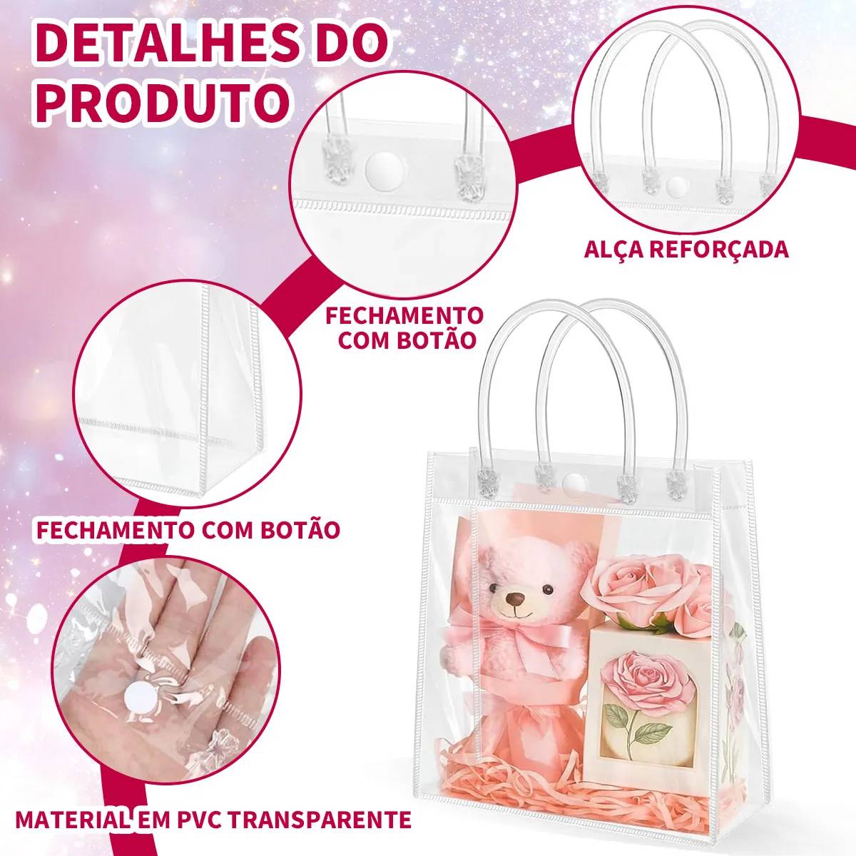 Kit 30 Unidades Reutilize Sacos De Presente Plástico Pvc