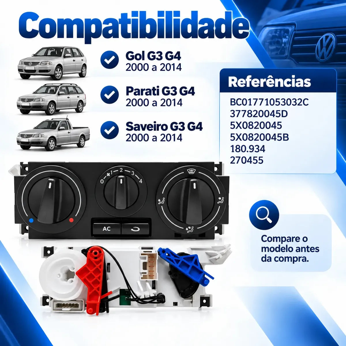 Comando Controle Ar Condicionado Vw Gol Parati Saveiro G3 G4